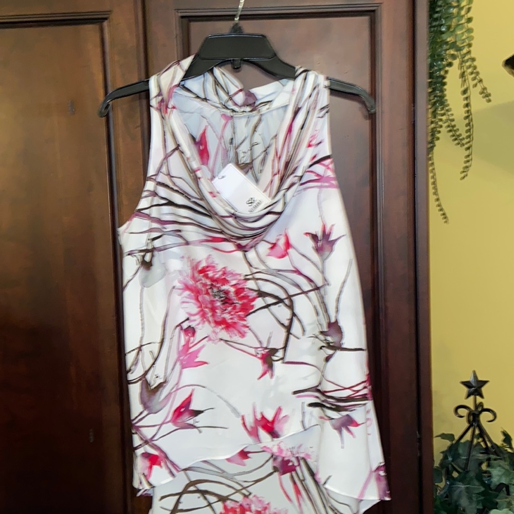 Sioni Pink & White Floral Sleeveless High/Low Top